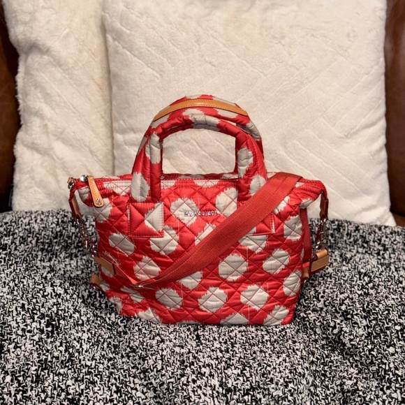 MZ Wallace Coral Polka Dot Medium Sutton Quilted Tote Bag Print w/STRAP RARE HTF - Picture 1 of 14